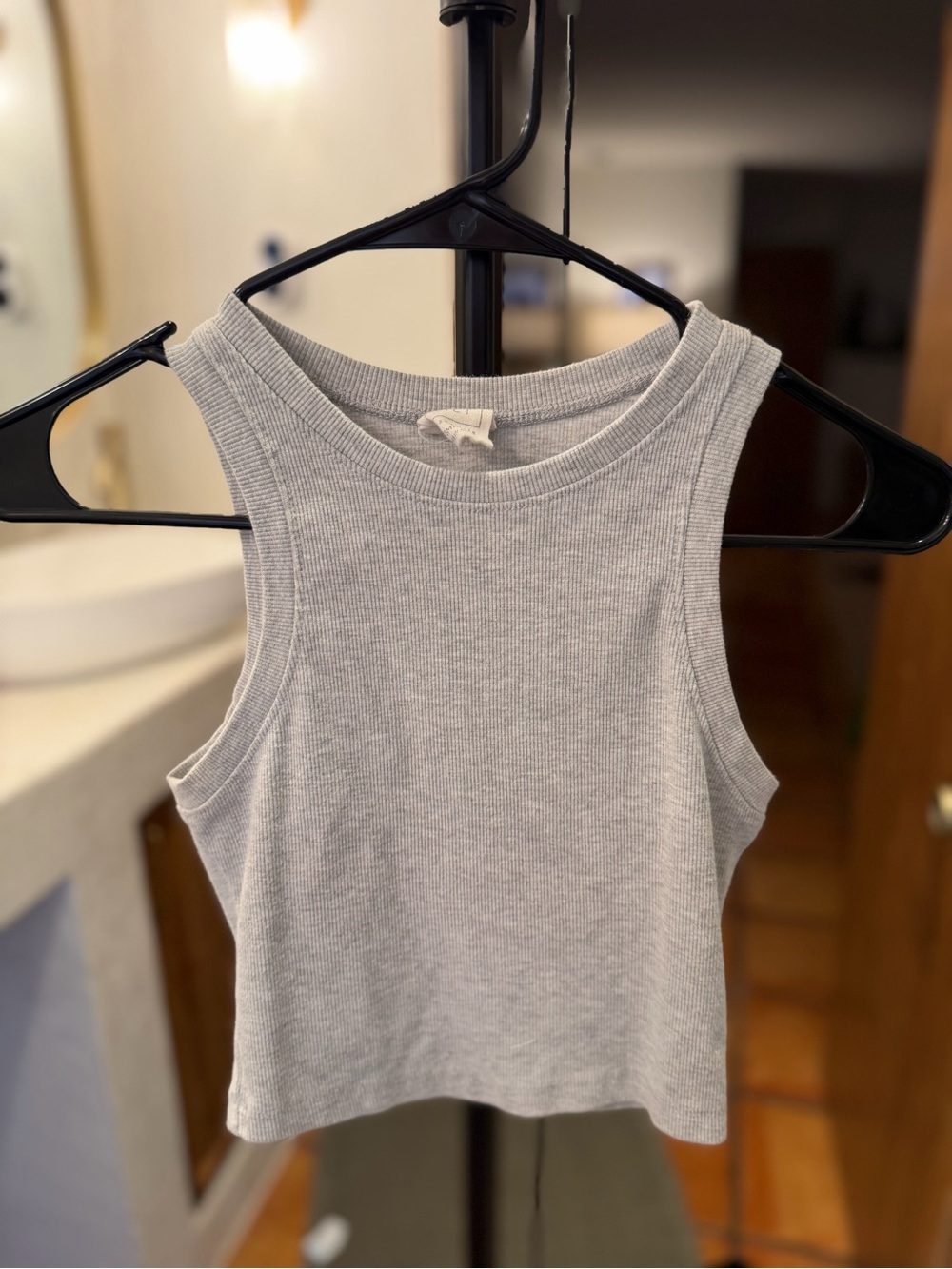 Full Tilt Ribbed Crop Tank - Light Gray